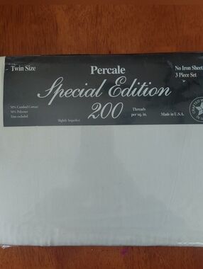 Special Editipn 200 Count Percale Twin Sheet Set NEW made In USA Off White